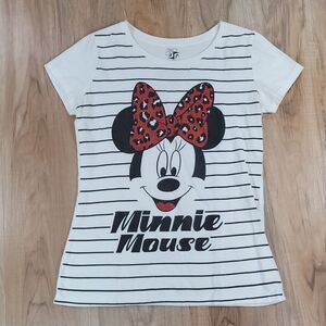 🧚‍♂️Disney White Glittered Minnie Mouse Short Sleeve Top Youth XLarge